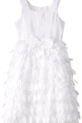 A-Line Reißverschluss wadenlanges Blumenmädchenkleid mit Feder mit natürlicher Taille