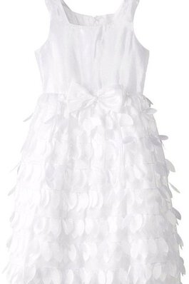 Robe de cortège enfant naturel avec nœud à boucles encolure en carré avec fleurs