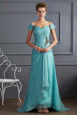 Perlenbesetztes Chiffon Prinzessin Normale Taille Abendkleid mit Reißverschluss