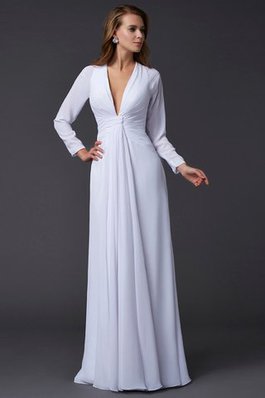 Robe de bal naturel longueur au ras du sol avec manche longue v encolure avec zip