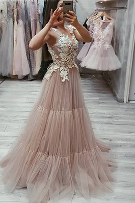 A Linie Ärmelloses Natürliche Taile Beliebt Ballkleid aus Tüll