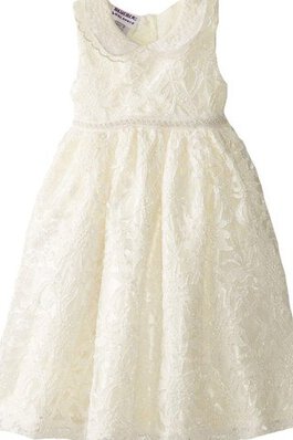 Plissiertes V-Ausschnitt Spitze natürliche Taile wadenlanges Blumenmädchenkleid mit Bordüre