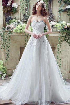 Robe de mariée eclaté simple avec décoration dentelle manche nulle avec perle