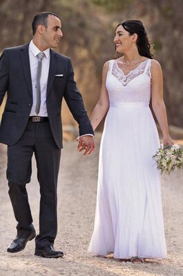 Abito da Sposa Senza Maniche a Spiaggia Tubino con Applique A Terra in pizzo