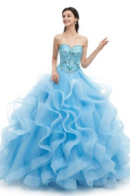 Blendend Bodenlanges Romantisches Quinceanera Kleid mit Rücken Schnürung aus Satin