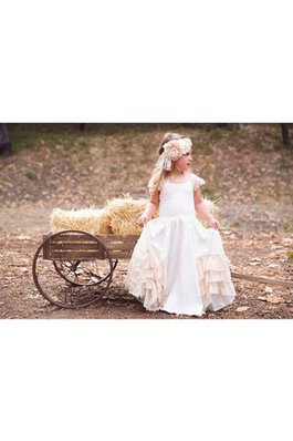 Abito da Cerimonia Bambini Tondo Cappellino Naturale con Manica Corte A-Line con Piega