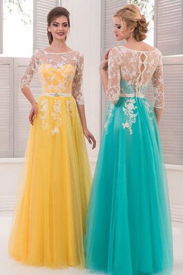 Robe de bal au niveau de cou en 3/4 manche en tulle a-ligne avec décoration dentelle