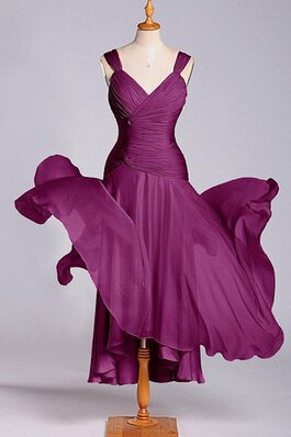 Robe demoiselle d'honneur plissé naturel avec chiffon de col en v avec sans manches