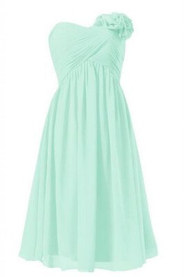 Robe demoiselle d'honneur en chiffon avec fleurs ruché manche nulle avec zip