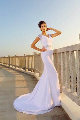 Abito da Sposa con Perline Elegante a Spiaggia Senza Maniche in Chiffon