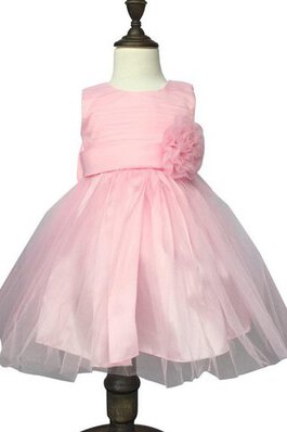 Ärmelloses A-Line knielanges kurzes Blumenmädchenkleid mit gekappten Ärmeln mit Blume