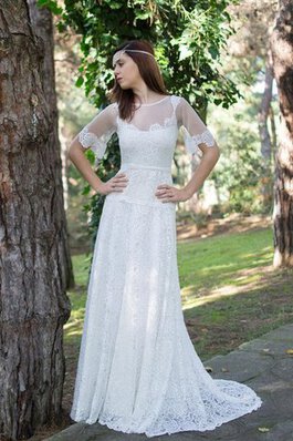 Robe de mariée vintage ceinture en étoffe avec zip de traîne courte a-ligne