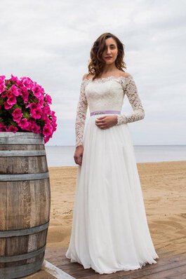 Abito da Sposa A-Line Fuori dalla spalla con Applique in pizzo A Terra con Bottone