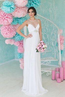 Robe de mariée avec perle longueur au ras du sol de tour de ceinture empire manche nulle