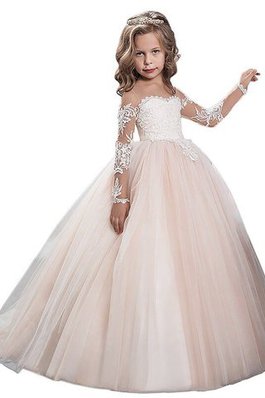 Robe de cortège enfant naturel col u profond en tulle de mode de bal jusqu'au sol