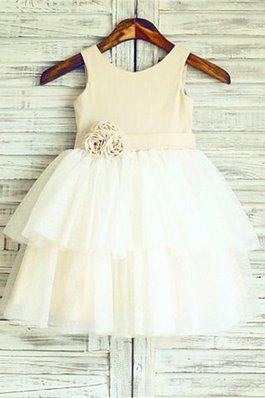 Ärmelloses Reißverschluss A Linie Tüll Blumenmädchenkleid mit Breiter Träger