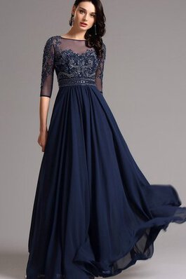 Robe de bal col en bateau avec chiffon avec manche 3/4 avec perle jusqu'au sol