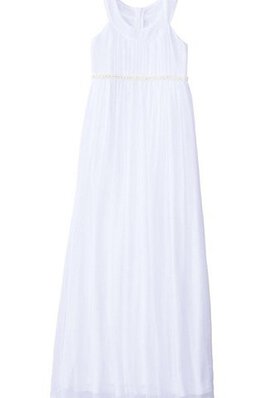 Robe de cortège enfant plissé ligne a longueru au niveau de sol en taffetas encolure ronde