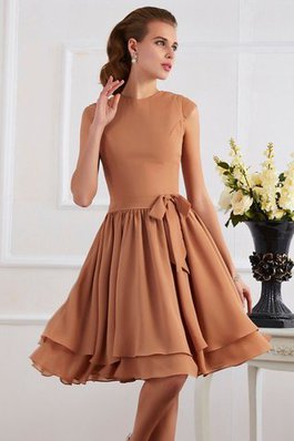 Hoher Kragen Ärmelloses Chiffon Brautjungfernkleid mit Gürtel mit Schleife