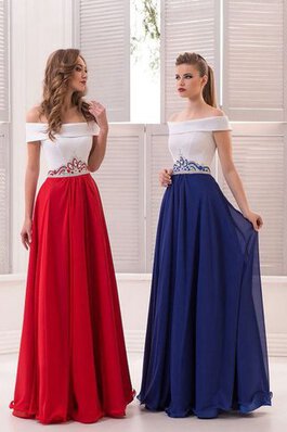 A-Linie schulterfreier Ausschnitt Chiffon natürliche Taile bodenlanges Ballkleid mit Kristall