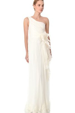 Abito da Sposa in Chiffon con Perline A Terra Senza Maniche Tubino con Pellicia