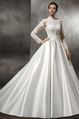 Robe de mariée de col haut avec manche longue de princesse gracieux fermeutre eclair