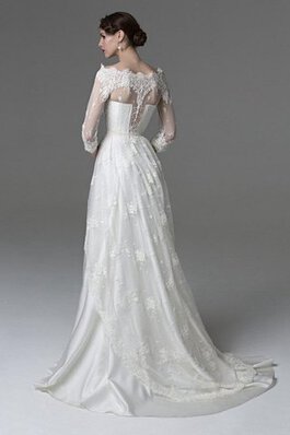 Abito da Sposa Barchetta tradizionale Senza Maniche A-Line con Applique in Raso