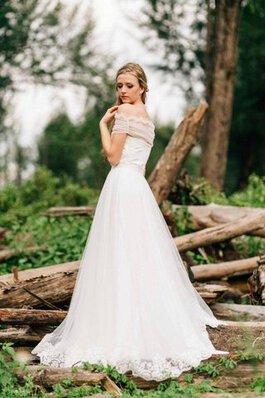 Robe de mariée naturel avec zip avec décoration dentelle manche nulle de traîne courte