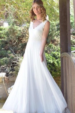 Abito da Sposa in pizzo con Fusciacca Profondo V-scollo in Chiffon A-Line Semplice