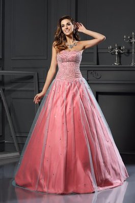 Robe de quinceanera longue en satin avec perle de col en cœur avec sans manches