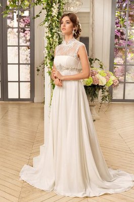 Robe de mariée long plissage avec décoration dentelle avec chiffon ligne a