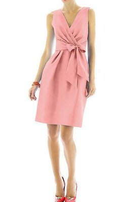 V-Ausschnitt A-Line gerüschtes mini Brautjungfernkleid mit Schmetterlingsknoten