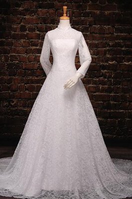 Robe de mariée naturel avec manche longue d'epaule ecrite d'épaule asymétrique ligne a