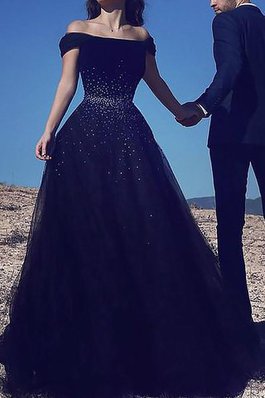 Robe de bal manche nulle avec perle de mode de bal en tulle d'epaule ecrite