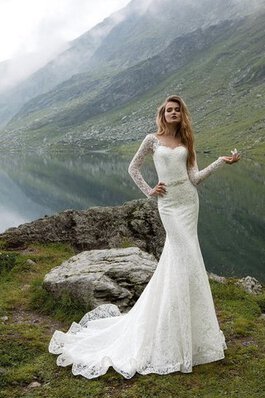 Vestido de Novia de Corte Recto de Corte Sirena en Encaje de Fajas de Manga suelta