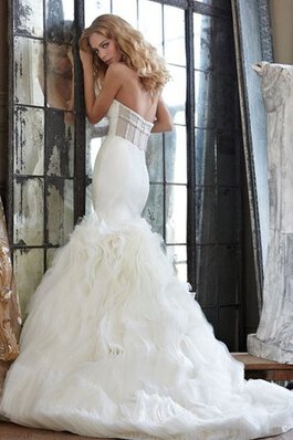 Robe de mariée de sirène en organza avec sans manches avec nœud à boucles de traîne courte