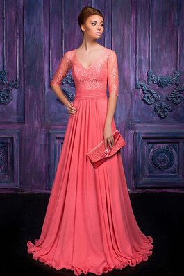 V-Ausschnitt Chiffon natürliche Taile halbe Ärmeln Ballkleid mit Plissierungen mit Bordüre