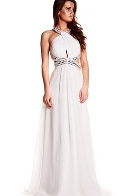 Robe de bal jusqu'au sol avec chiffon avec perle de col haut ruché