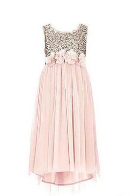 Prinzessin Paillettenbesetztes Normale Taille Bodenlanges Blumenmädchenkleid mit Blume