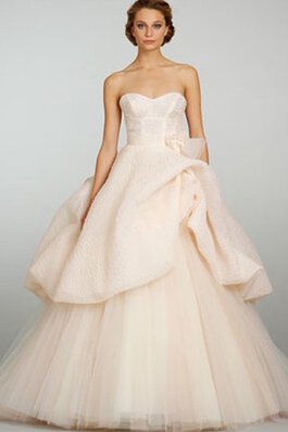 Abito da Sposa Schiena Nuda in Tulle Ball Gown con Stropicciato Cuore Senza Maniche