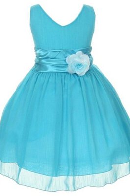 Gerüschtes Ärmellos Blumenmädchenkleid mit Blume mit V-Ausschnitt