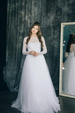 Abito da Sposa Elegante A Terra in pizzo largo con Maniche Lunghe Spazzola Treno