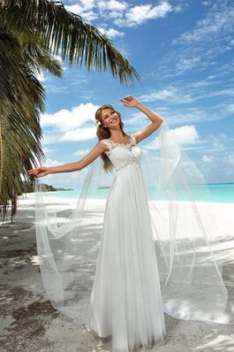 Robe de mariée plissé de tour de ceinture en haute en plage encolure ronde en tulle