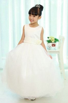 Robe de cortège enfant longue ligne a col u profond avec fleurs en organza