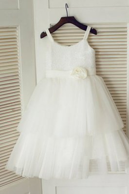 Abito da Cerimonia Bambini Naturale Cerniera Lungo A-Line in Tulle