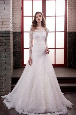 Robe de mariée delicat modeste classique avec manche longue de traîne moyenne