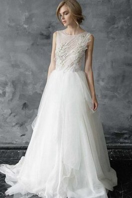 Plissiertes Tüll Juwel Ausschnitt einfaches romantisches Brautkleid mit Knöpfen