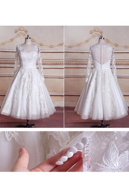 Abito da Sposa Cerniera in Raso in Tulle con Maniche Lunghe Sotto Ginocchio con Bottone