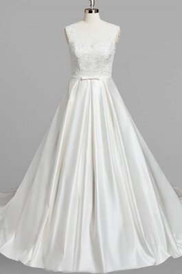 Robe de mariée naturel avec perle jusqu'au sol de col en v a-ligne