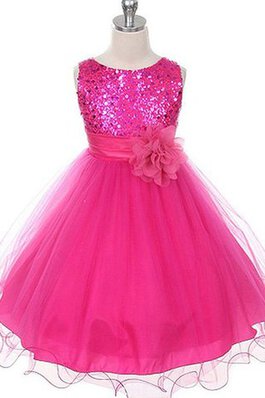 Paillette Reißverschluss A-Line Ärmellos Duchesse-Linie Blumenmädchenkleid aus Tüll